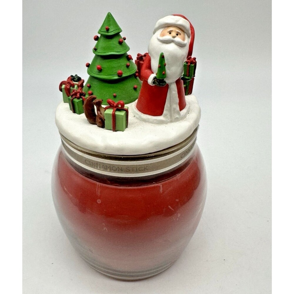 White Barn Candle Cinnamon Stick Christmas Tree Santa Lid Bath Body Works VTG